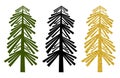 Set Christmas trees green black silhouettes gold glitter vector illustration Royalty Free Stock Photo